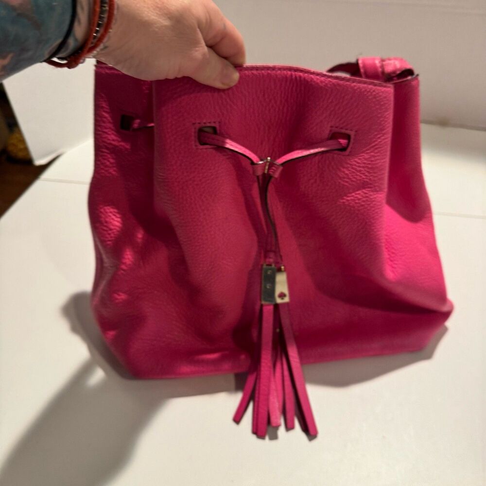 Kate Spade Grey Street Cooper Pebbled Leather Drawstring Bucket Bag Pink